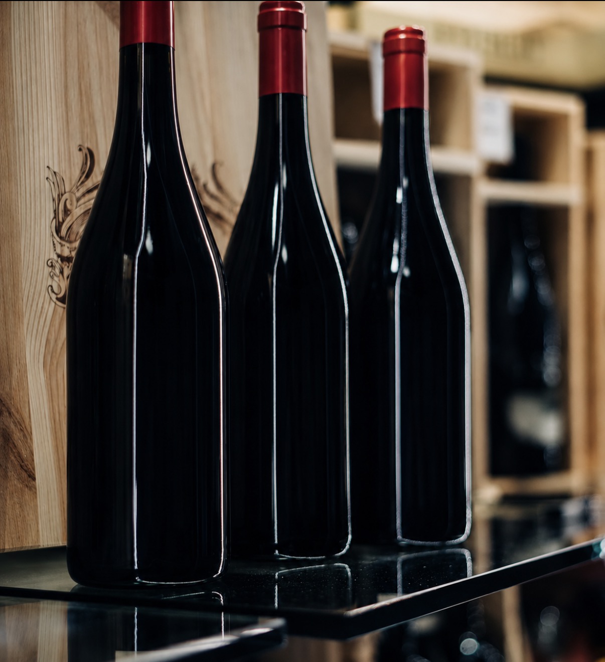 Wine bottles on display